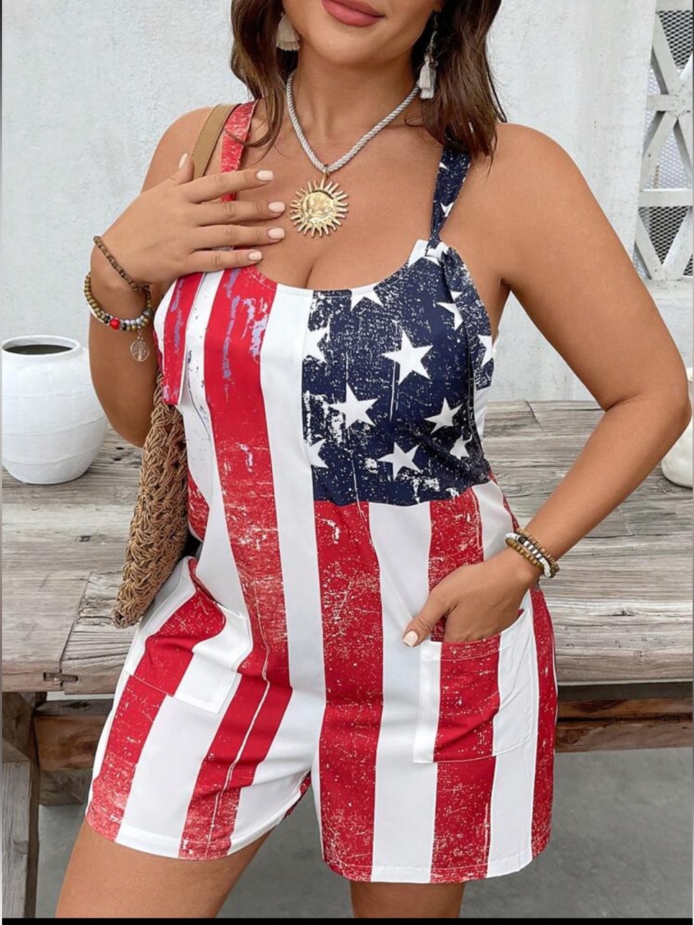 Patriotic USA Flag Print Women’s Romper - Red, White & Blue